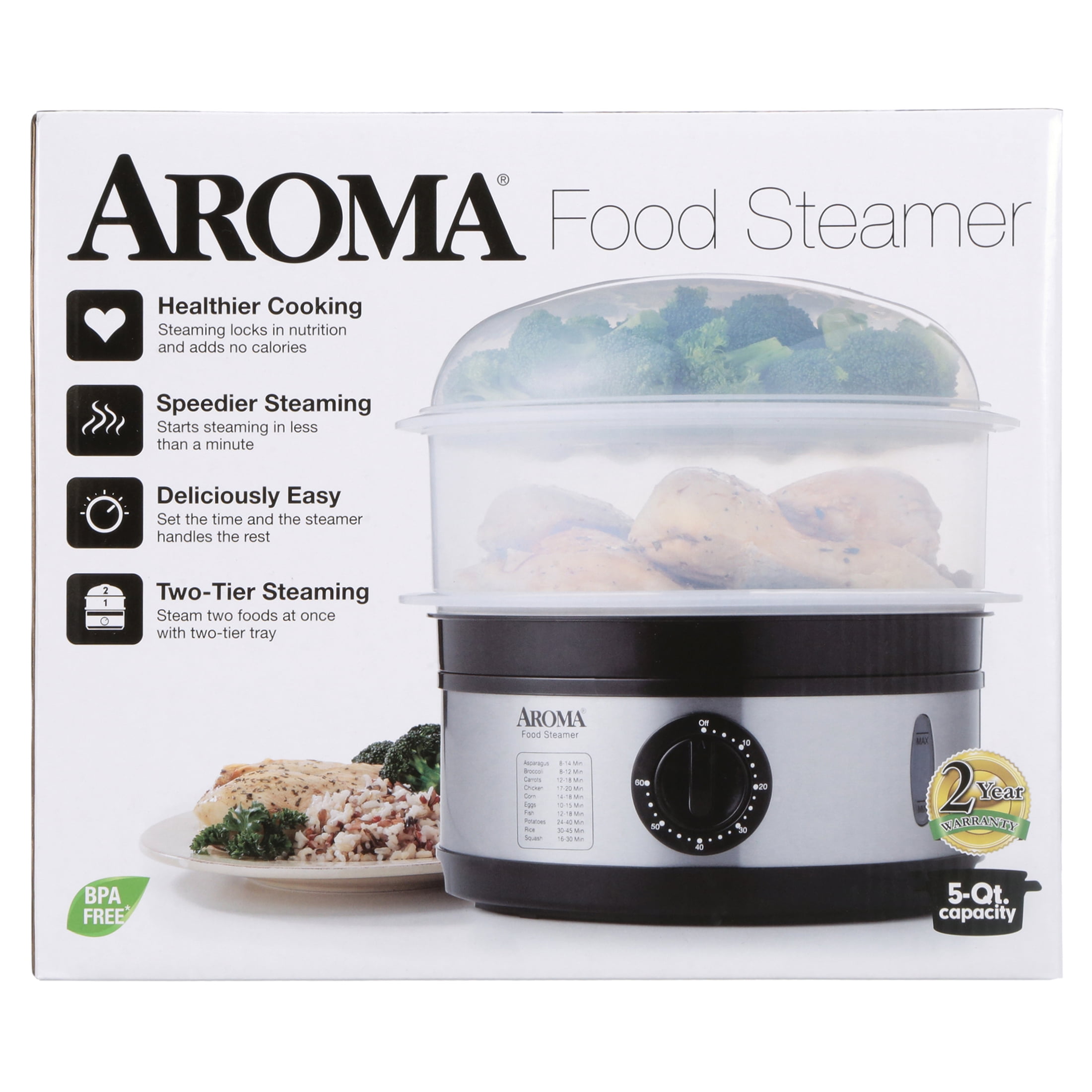 AROMA® 5Qt. 2-Tier Food Steamer, BPA-Free, Dishwasher Safe (AFS-186) 
