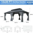 thumbnail image 3 of MUCHANT 12'x20' Hardtop Gazebo with Aluminum Frame, Permanent Outdoor Pavilion Metal Gazebo with Galvanized Steel Double Roof & Mosquito Netting and Curtains for Patios, Gardens, Lawns, Gray, 3 of 5