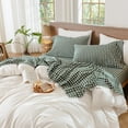 thumbnail image 5 of MooMee Gingham Sheet Set 100% Washed Cotton Linen Like Textured Extra Deep Pocket Breathable Lightweight 4-Piece (Forest Green, Queen), 5 of 7