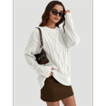 thumbnail image 4 of Women's Oversized Cable Knit Crewneck Sweaters White M, 4 of 8