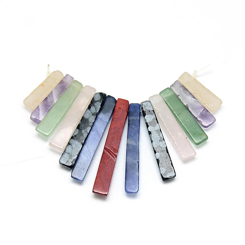 Natural Mixed Stone Bead Strands Graduated Fan Pendants Focal Beads Rectangle 10~31x4~6x3~5mm Hole: 1mm 13pcs/strand