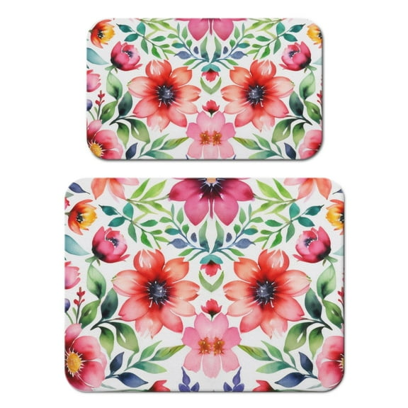 2 Pack Washable Rubber Leaves Multicolored Flower Dish Drying Mats for Kitchen Counter Home Large Coffee Bar Pad Accessories and Decor for Utensils Stemware (2pcs 18''x24'' 19.5''x12'')