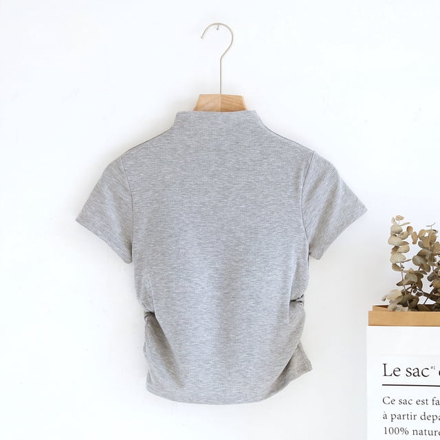 Womens Casual And Fashionable Solid Color Slim Short Sleeved Top With Chest Pad