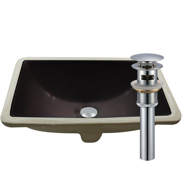 Novatto NP-U193902FBCH-O Rectangular Undermount Black Porcleain Sink with Overflow, Chrome Drain
