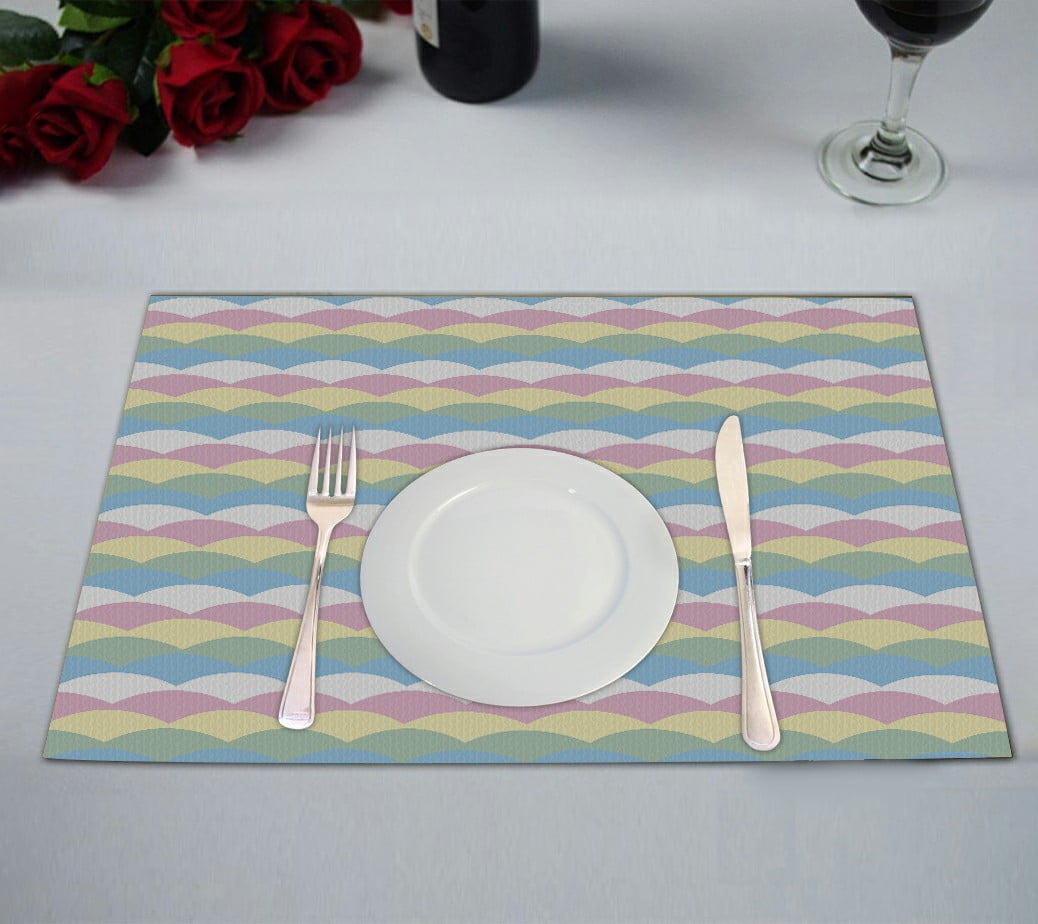 ECZJNT Pastel color wave Placemat Table Mat Cup Mat 12x18 inch,Set of 2