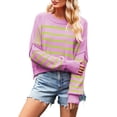 thumbnail image 1 of Timegard Women's Sweaters Striped Drop Shoulder Long Sleeve Cropped Pullover Fall Casual Comfy Knit Top, 1 of 5