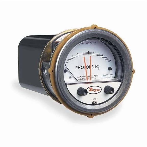 Dwyer Instruments Pressure Gauge,0.25In to 0 to 0.25In H2O A3300-0