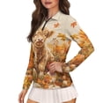thumbnail image 2 of Chririnla Pumpkin Highland Cow Quick Dry Women's Golf Shirt Collared Long Sleeve 1/4 Zip Tennis Shirts for Women Tank Top Polo Pickleball Outfits for Golfing Tennis Workout,M, 2 of 7