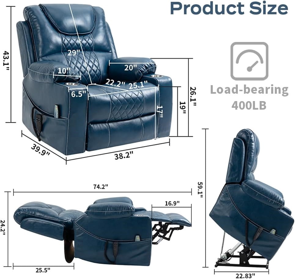 LITVZ Heavy Duty Power Lift Chairs Recliners with Heater and Massage for Elderly, Big and Tall Recliners 400lbs Suitable for People Up to 6Ft