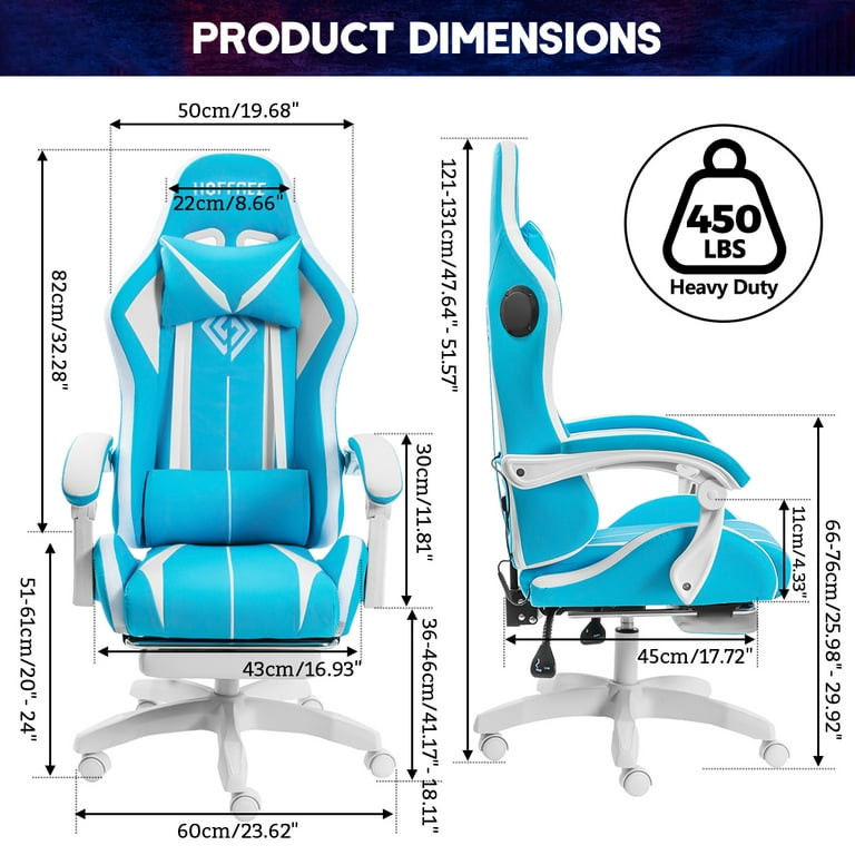 Hoffree Gaming Chair with Bluetooth Speakers and Footrest Massage Office  Chair with LED Lights Ergonomic Game Chair High Back with Lumbar Support  and Headrest Adjustable Swivel for Adults 300lb 