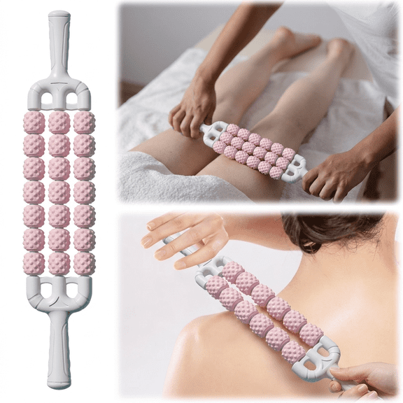 ROSEXIXI Massage Roller, 3 Row Flexible Muscle Roller Stick With 24 Spiky Beads Deep Tissue Massager Wand, Portable Manual Massage Tools For Yoga Fitness Athletes Muscle Recovery And Body Relaxation