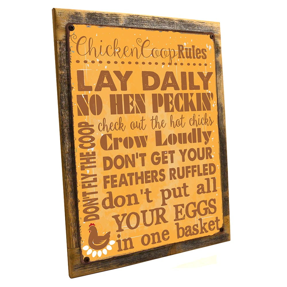 Framed Chicken Coop Rules 9"x12" Metal Sign, Wall Decor for Porch