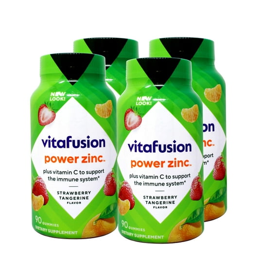4 Pack - Vitafusion Power Zinc Gummy Vitamins, Strawberry Tangerine Flavored Immune Support, 90 Count