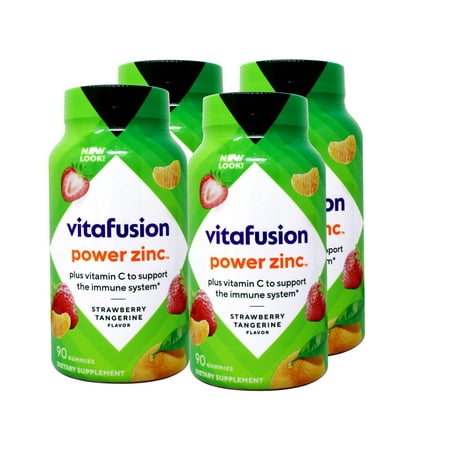 4 Pack - Vitafusion Power Zinc Gummy Vitamins, Strawberry Tangerine Flavored Immune Support, 90 Count
