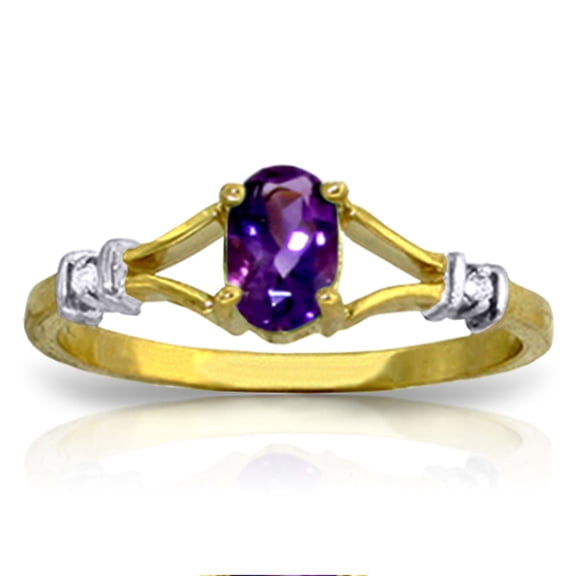 Galaxy Gold GG 14K Yellow Gold Oval-Shaped Amethyst with Diamond Accents Ring - February Birthstone - Peace & Wisdom - Sizes 5.5 to 11 - Fine Jewelry for Women