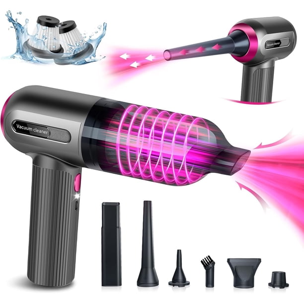 2 en 1 Mini Aspiradora de Mano | 9000Pa Aspirador de Coche y Plumero de Aire Sin Cable Potente | USB Rechargeable | Aspiradora Inalámbrica de 3 Velocidades con 2 Filtros Lavable para Hogar Oficina PC