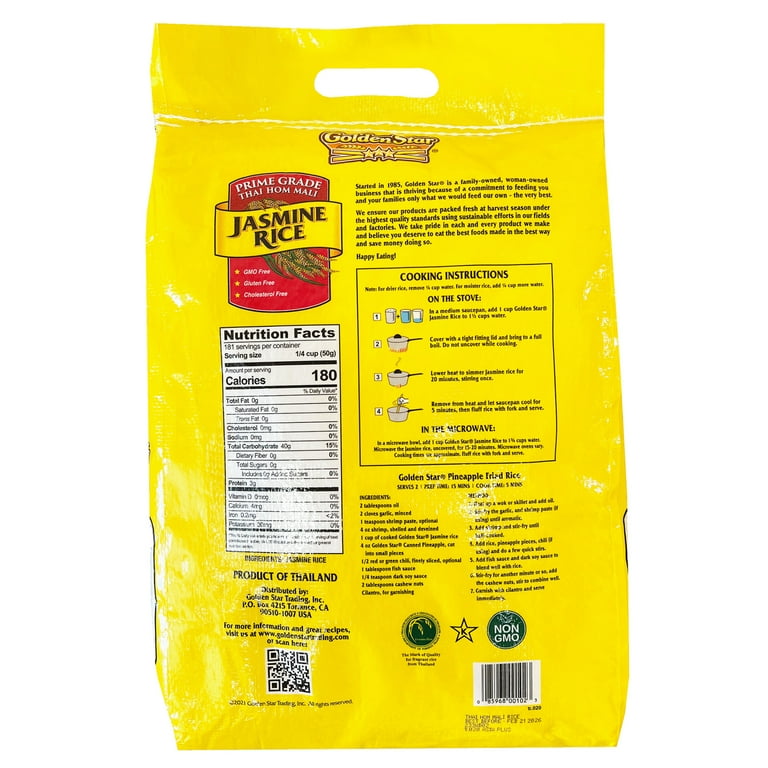 Golden Star Natural Flavor Thai Hom Mali Jasmine Rice, 20 lbs