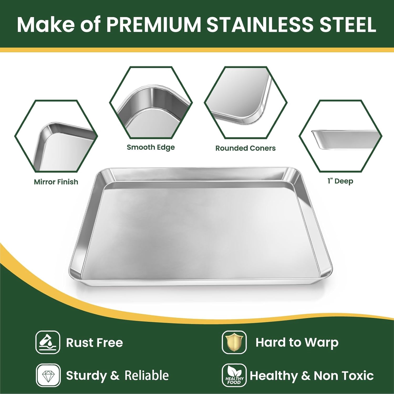 Small Baking Sheet & Rack Set (2 Baking Pans + 2 Baking Racks), Stainless Steel Cookie Sheet & Cooling Rack, Nonstick Baking Tray, Non Toxic & Heavy Duty & Easy Clean, Size 9 x 7 x 1 Inch