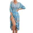thumbnail image 4 of VISgogo Vestido bohemio casual para mujer, vestido midi con cuello en V y estampado floral de vacaciones VISgogo moda, 4 of 9