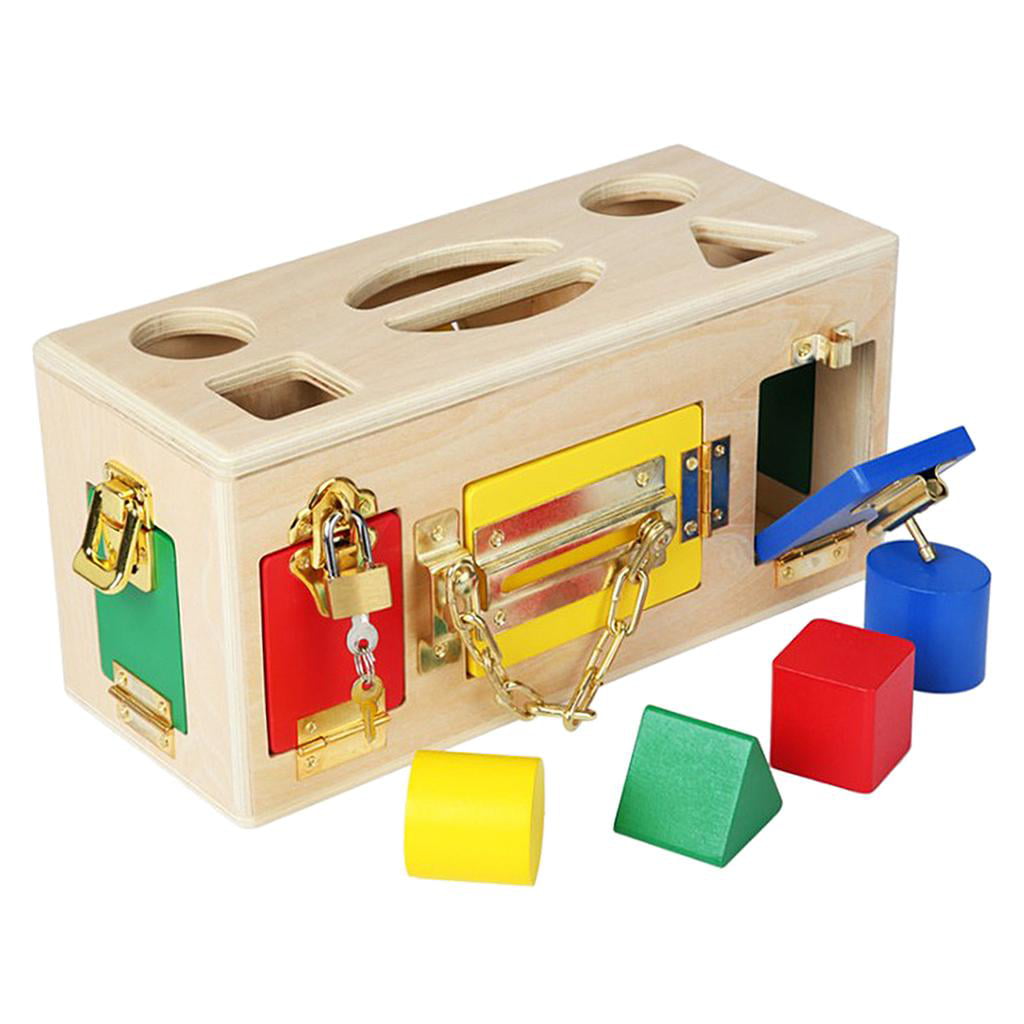 Wooden Kids Montessori Mini Lock Keys Board Game Early Development Toy 