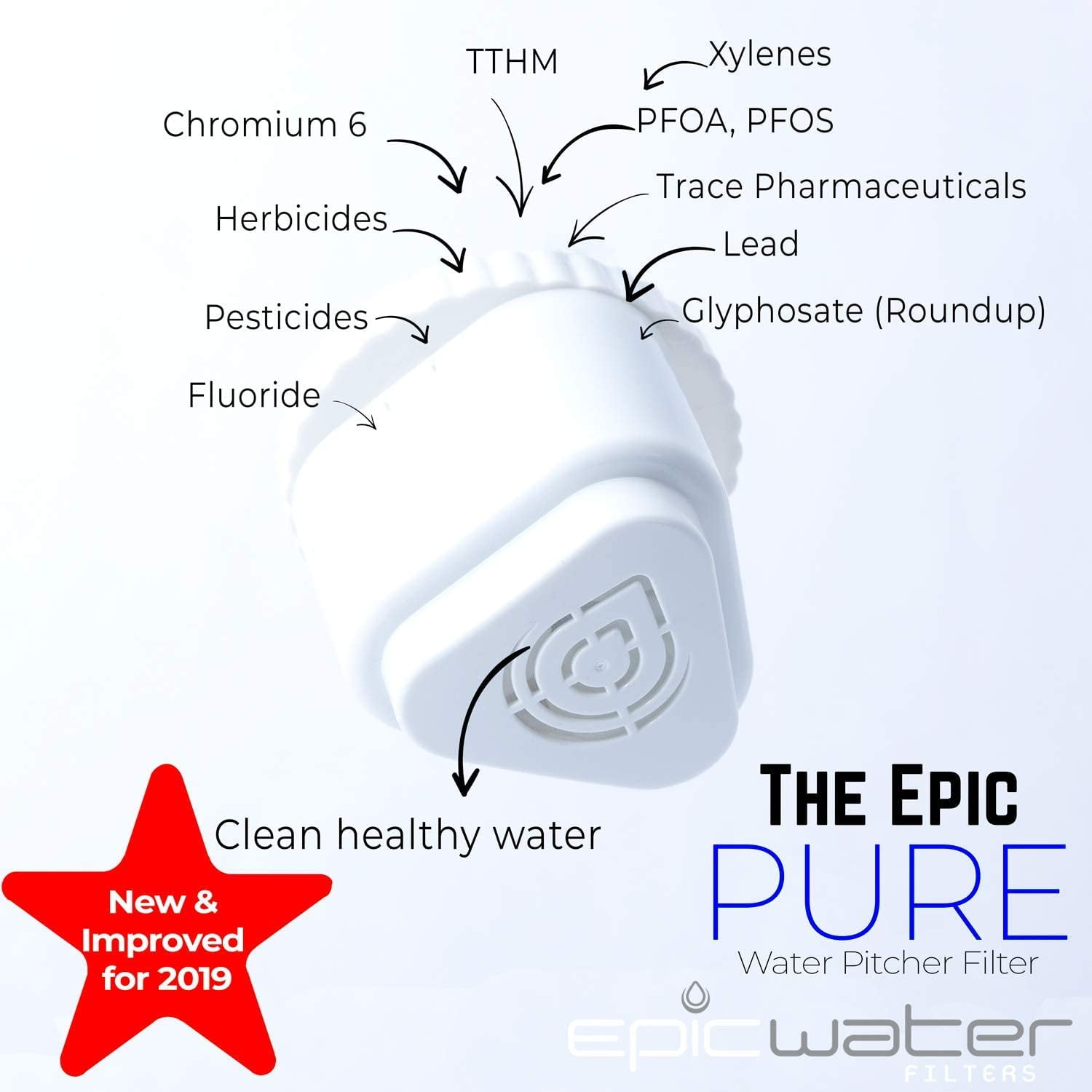 Epic Nano 10 Cup Bacteria Black 150 Gallon Long Last Filter Removes Virus Water Filter Pitchers for Drinking Water Water Purifier Chlorine Gravity Water Filter