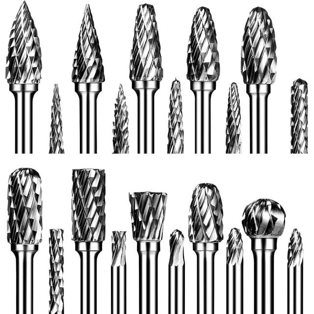 Juego de fresas de carburo, brocas para amoladora, 20 fresas rotativas de carburo de tungsteno de doble corte con vástago de 1/8", compatibles con Dremel para tallado de metal, carpintería, grabado y