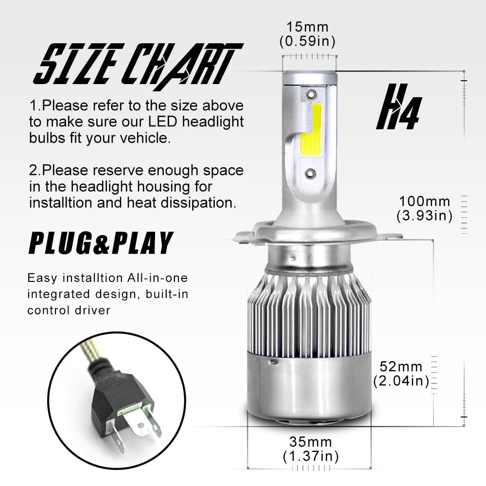 Super Bright White LED Headlight High Low Beam Bulbs for 1997-2004 Toyota Tacoma