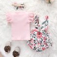 thumbnail image 4 of KVPLBQFD Baby Girls Summer Outfits Newborn Ruffle Short Sleeve Tops Floral Suspender Dress Shorts Sets with Bowknot Headband 0-12 Months Baby Girl Clothes, 4 of 9