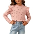 thumbnail image 4 of Bovxnpu Girls Long Sleeve Shirts Undershirts Girls Heart Print Long Sleeve Floral Base Layer Pullover Top Outfits, 4 of 6