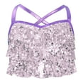 thumbnail image 2 of YUUMIN Girls Sequins Hip Hop Jazz Dance Tops Metallic Tiered Ruffles Crop Bra Vest Ballroom Dancing Clothes Light Purple 14, 2 of 6