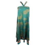 Mogul Womens Wrap Around Skirt Green Printed Beach Cover Up Reversible 2 Layer Sarong Dress