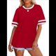 thumbnail image 3 of Camisetas de Mujer, Corte Holgado, Corta, Cuello Redondo, Bloques de Color, Moda de Verano 2025 Rojo Ladrillo L, 3 of 8