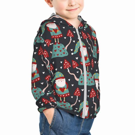 

Uemuo Gnome With Mushroom 2 Pattern Rash Guard for Boys Girls Long Sleeve Swim Shirts UPF 50+ UV Sun Protection Hooded Fishing Shirt with Pocket for Kid-3 Years