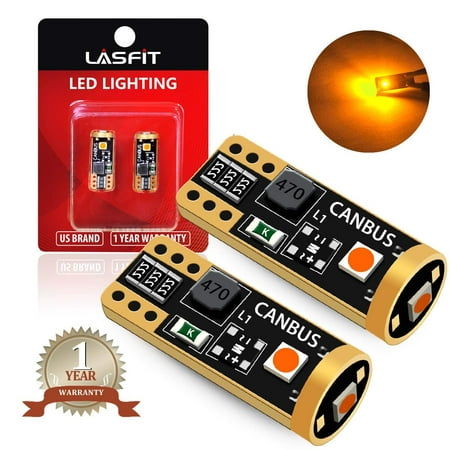 LASFIT 194 168 T10 2825 W5W LED Bulb Canbus Error Free, Non-Polarity 400LM Extremely Bright for Side Marker Turn Signal Blinker Map Door Parking Lights, 12-24V, Amber Yellow (Pack of