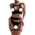 thumbnail image 2 of Gibobby Lencería mujer erótica Conjunto de Lencería de Malla, Elegante Conjunto de Lencería con Bordado de Bloques de Color Ajustable para Mujer para Luna(Negro, CH), 2 of 5