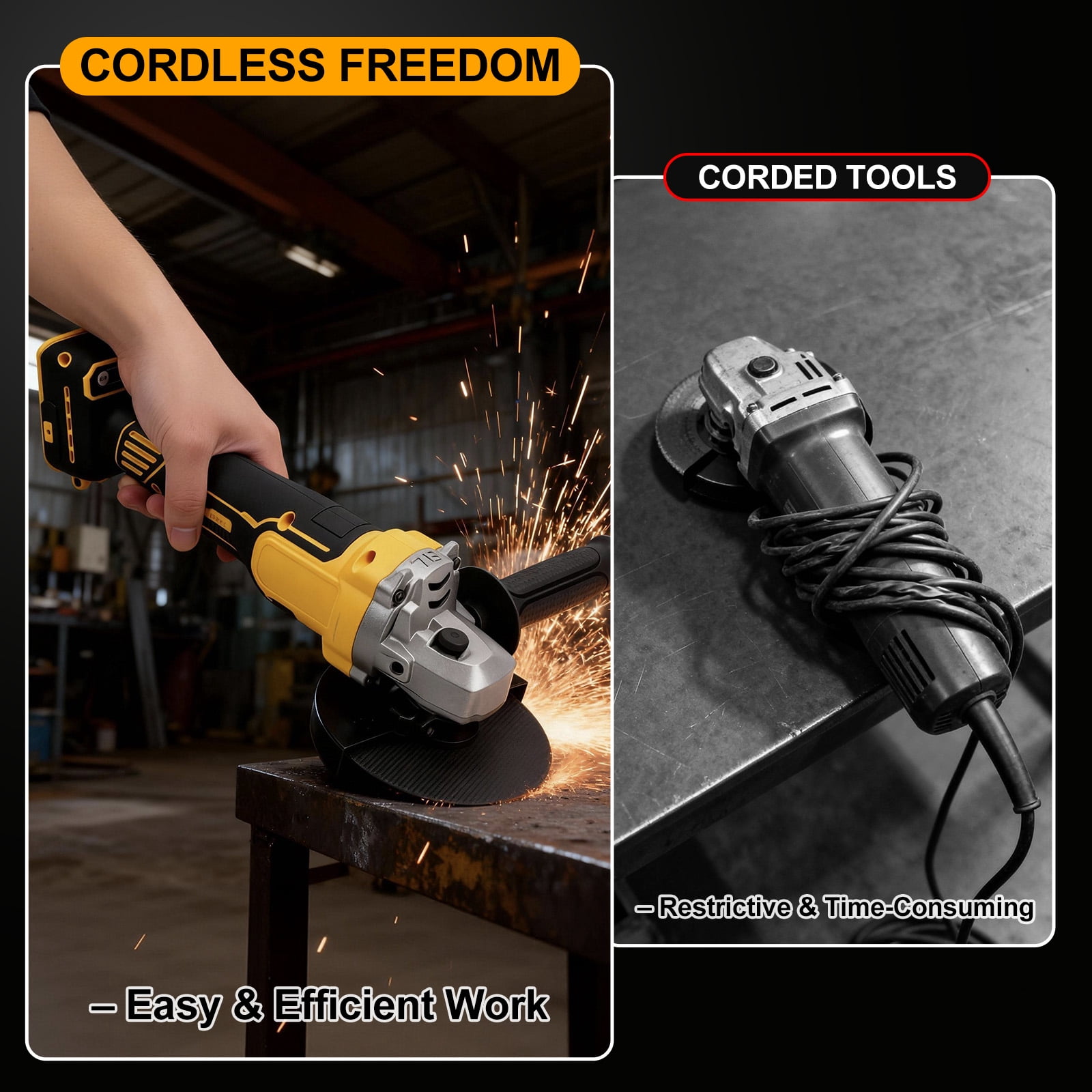 20V Cordless Angle Grinder Tool Brushless, 5 Inch, with Paddle, 2 x Flap Discs, 2 x Sanding Discs, 2 x Sawblades (Tool Only)