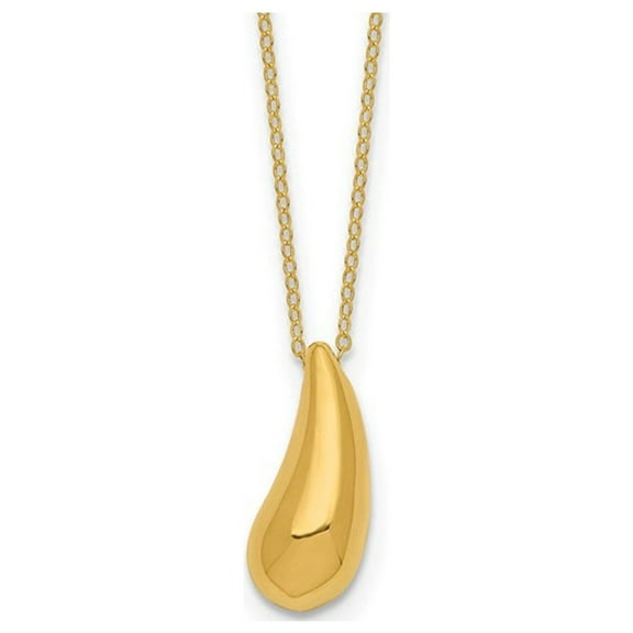 Gem & Harmony 14K Yellow Gold Puffed Teardrop Necklace with 18 inch Chain for Women