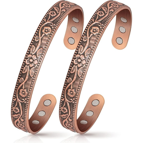 Wollet Floral Copper Magnetic Bracelets for Women, Magnetic Pure Copper Jewelry  Set