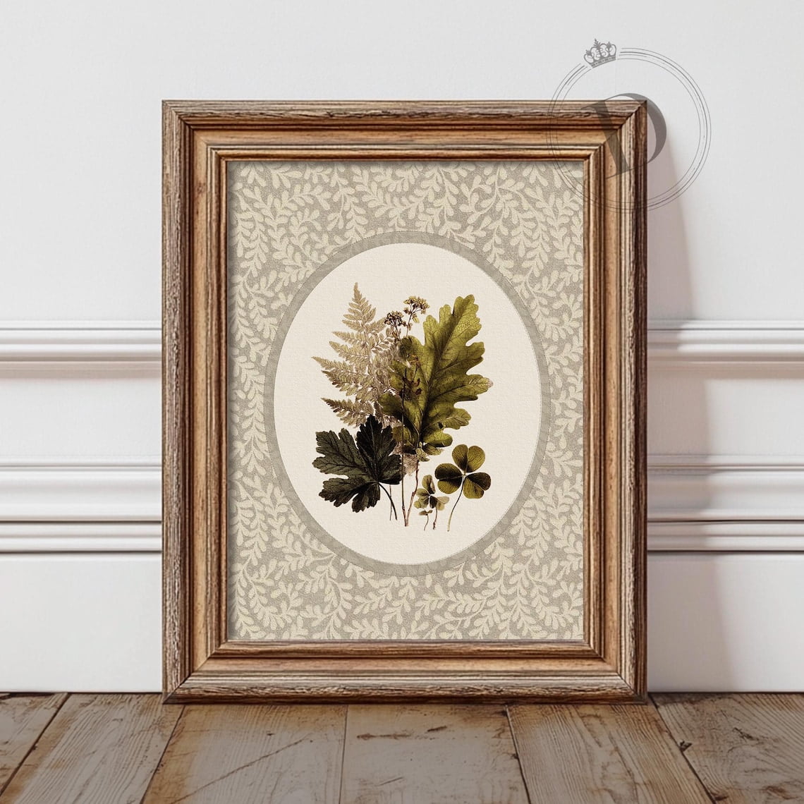 Fern Botanical Oval Wall Art Antique Woodland Herbarium Print Cottagecore Office Decor