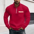 thumbnail image 3 of Men's Quarter Zip Pullover Sweatshirt, Stand Collar Fleece Lined Casual Winter Fall Solid Top with Pocket for Daily Use and Outdoor Leisure,Red,L, 3 of 9