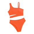 thumbnail image 3 of Ruyang Girls Solid Bikini Swimsuit One Wide Strap Cutout Waist Tops and Trunks Bathing Suit Summer Quick Dry Pool Swim Outfits, 3 of 8