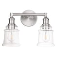 thumbnail image 1 of Prominence Home Eaton Ridge 2 Light Brushed Nickel Bathroom Vanity Light with Clear Glass, 1 of 10