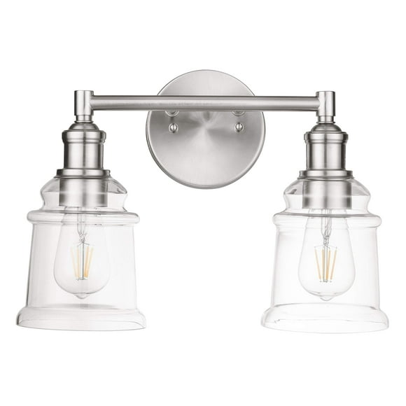 Prominence Home Eaton Ridge 2 Light Brushed Nickel Bathroom Vanity Light with Clear Glass