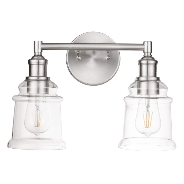 Prominence Home Eaton Ridge 2 Light Brushed Nickel Bathroom Vanity Light with Clear Glass
