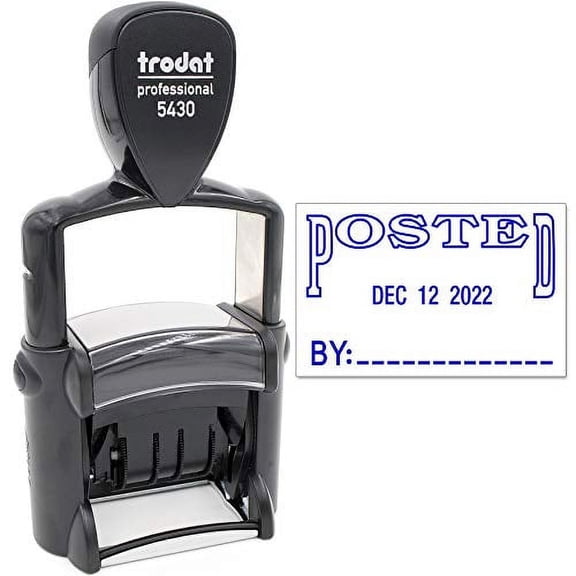 Trodat 5430 Professional Self-Inking Date Stamp with Posted - Blue Ink