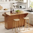 thumbnail image 5 of Garvee 55" Mobile Island Table with Drop Leaf, Kitchen Rolling Island with Spice Rack & Towel Rack, Knife Holder, Kitchen Island Cart with Trash Storage Cabinet for Home Office Brown, 5 of 7