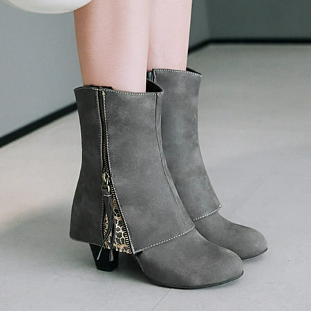 

Fesfesfes Fall Boots Women Lace Splicing Solid Short Boots Round Head Shoes 6(37)