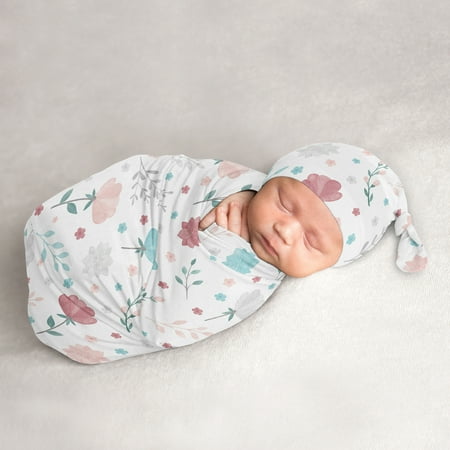 UPC: 0846480084952 | Pop Floral Pink And Blue Baby Cocoon and Beanie Hat Sleep Sack Set by Sweet Jojo Designs