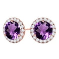 thumbnail image 2 of Aone Jewelry 1.95 Ct Round Amethyst & Natural Diamond Stud Earrings for Women in 10K Rose Gold – 6MM Gemstone, Push Back Studs, 2 of 5