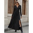 thumbnail image 3 of Women's Bow Long Sleeve V Neck Maxi Dress with Ruched Lace Detail and Slit for Elegant Occasion and Comfortable Wear, 3 of 10